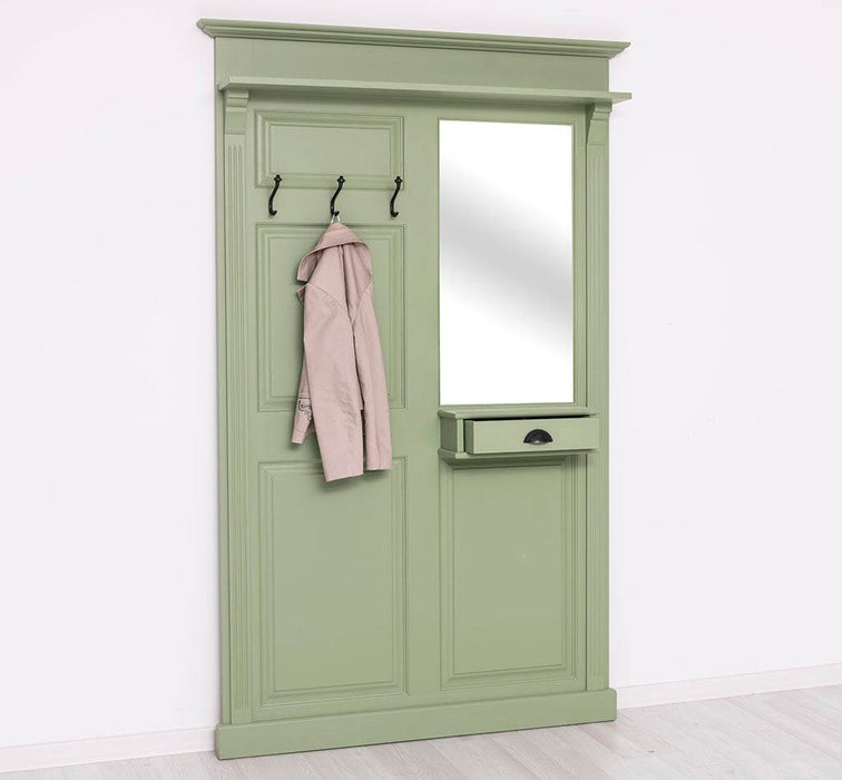 Garderobe aus Massivholz mit Spiegel und Ablage -