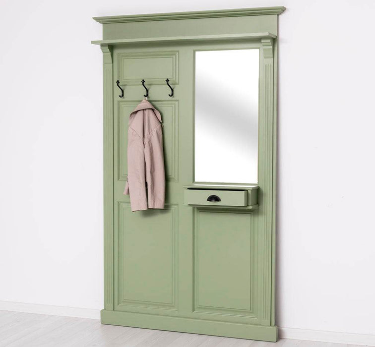 Garderobe aus Massivholz mit Spiegel und Ablage -