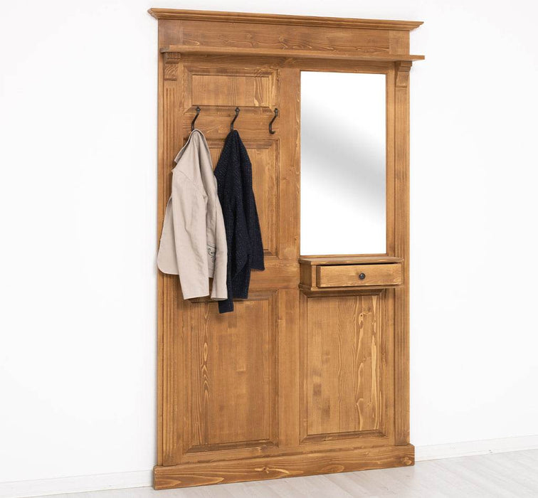Garderobe aus Massivholz mit Spiegel und Ablage -