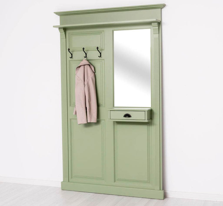 Garderobe aus Massivholz mit Spiegel und Ablage -