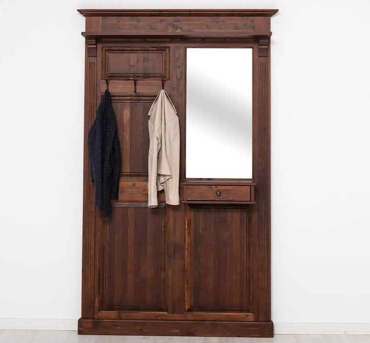 Garderobe aus Massivholz mit Spiegel und Ablage -