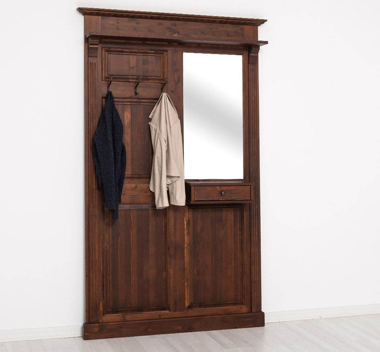 Garderobe aus Massivholz mit Spiegel und Ablage -