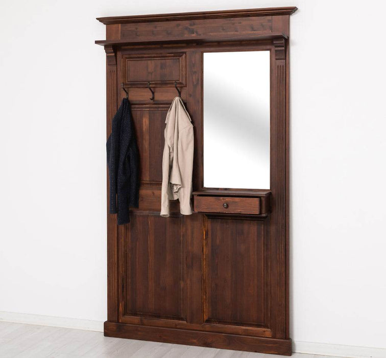 Garderobe aus Massivholz mit Spiegel und Ablage -