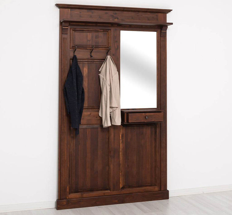 Garderobe aus Massivholz mit Spiegel und Ablage -