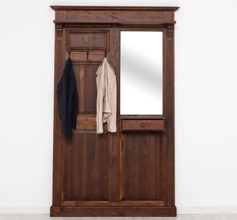 Garderobe aus Massivholz mit Spiegel und Ablage -
