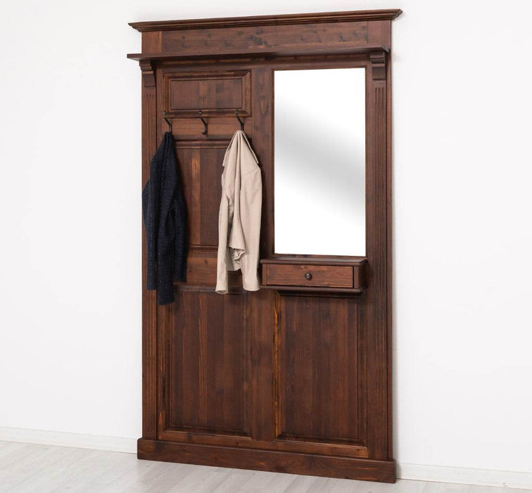 Garderobe aus Massivholz mit Spiegel und Ablage -