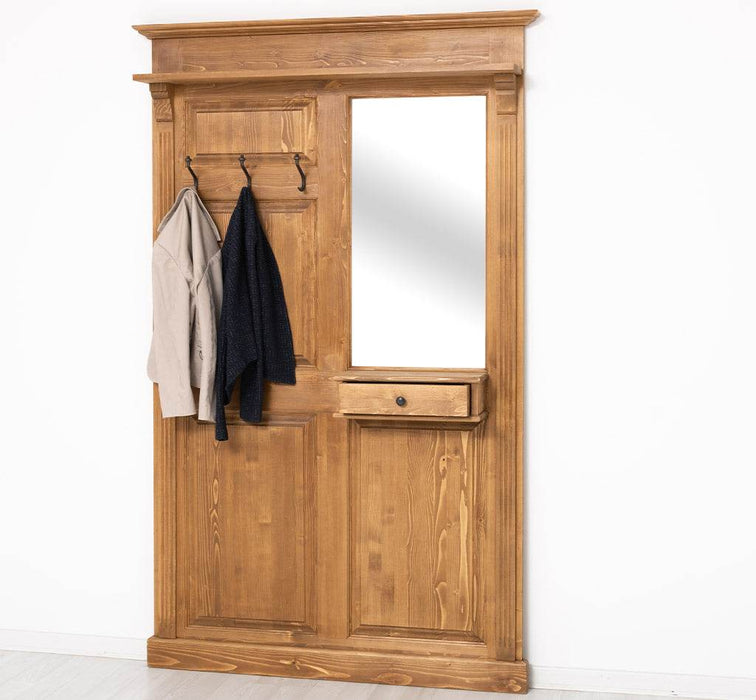 Garderobe aus Massivholz mit Spiegel und Ablage -