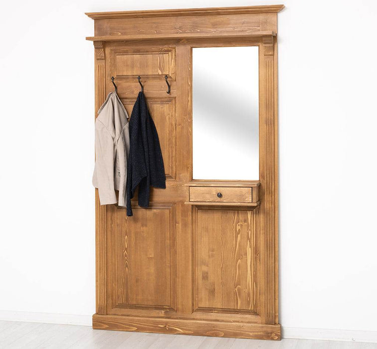 Garderobe aus Massivholz mit Spiegel und Ablage -