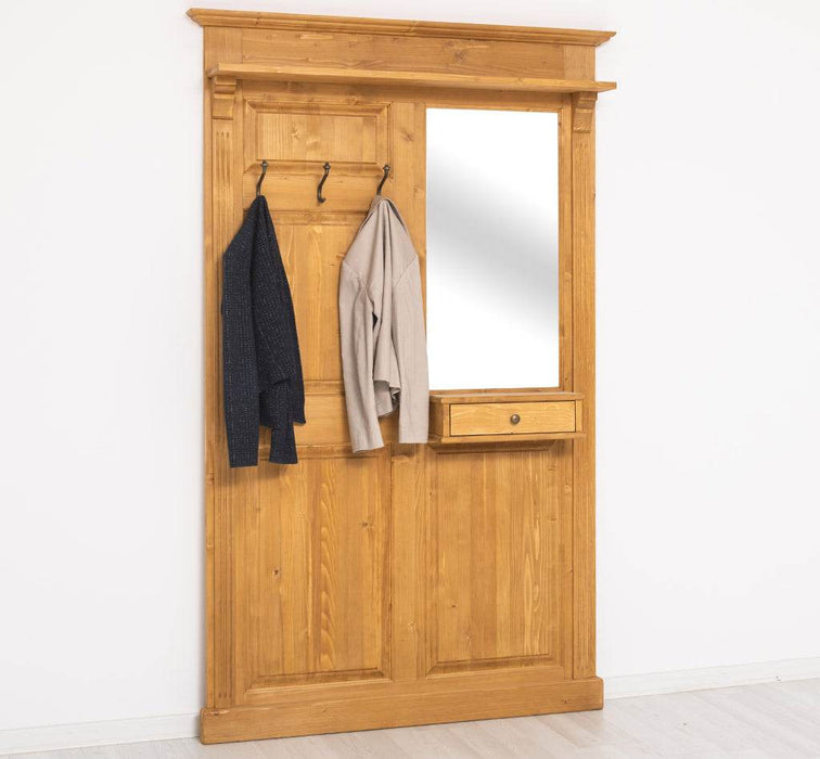 Garderobe aus Massivholz mit Spiegel und Ablage -