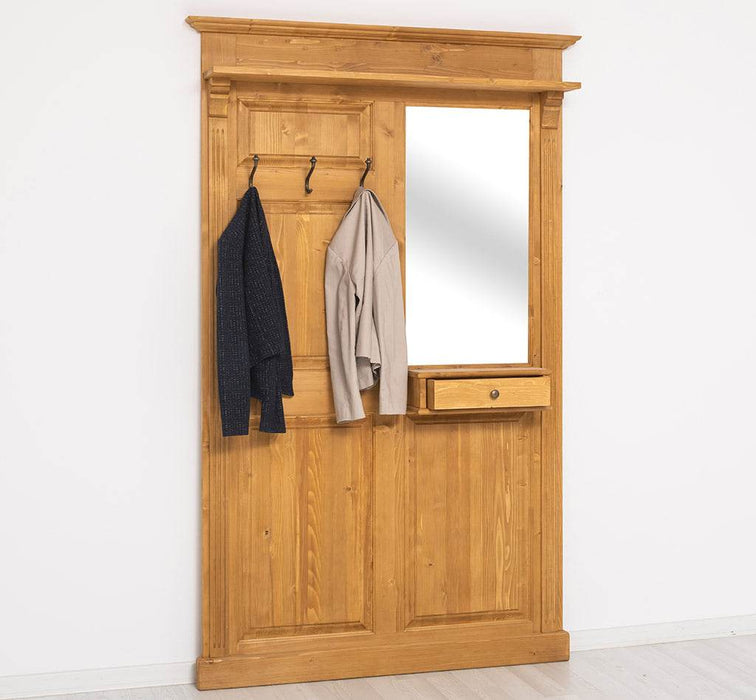 Garderobe aus Massivholz mit Spiegel und Ablage -