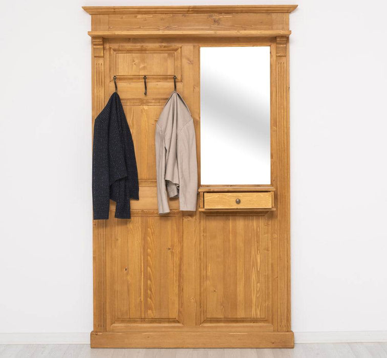 Garderobe aus Massivholz mit Spiegel und Ablage -