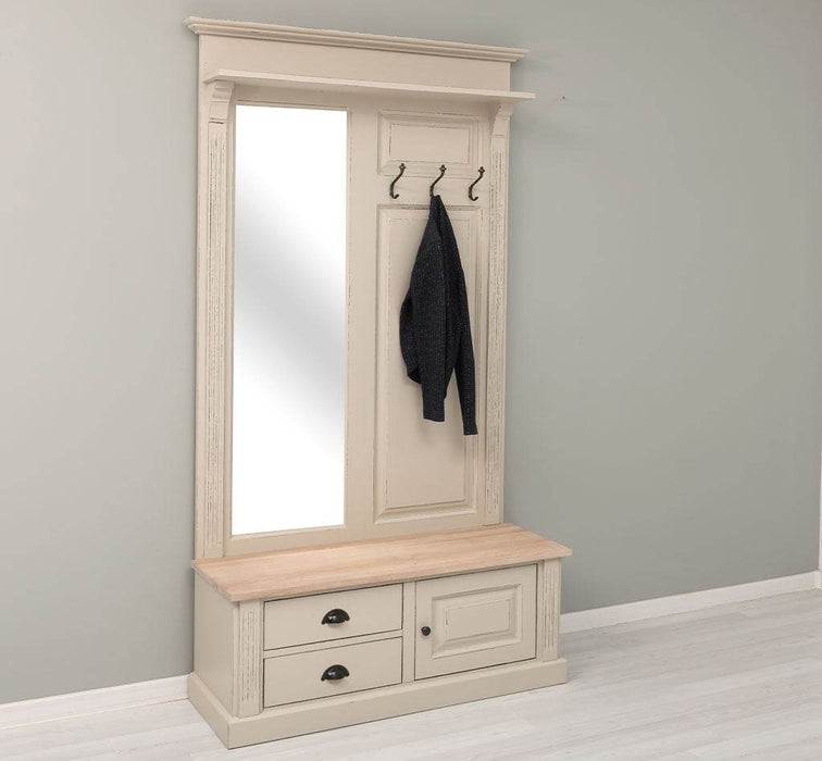 Garderobe aus Massivholz mit Spiegel und Staufächern -