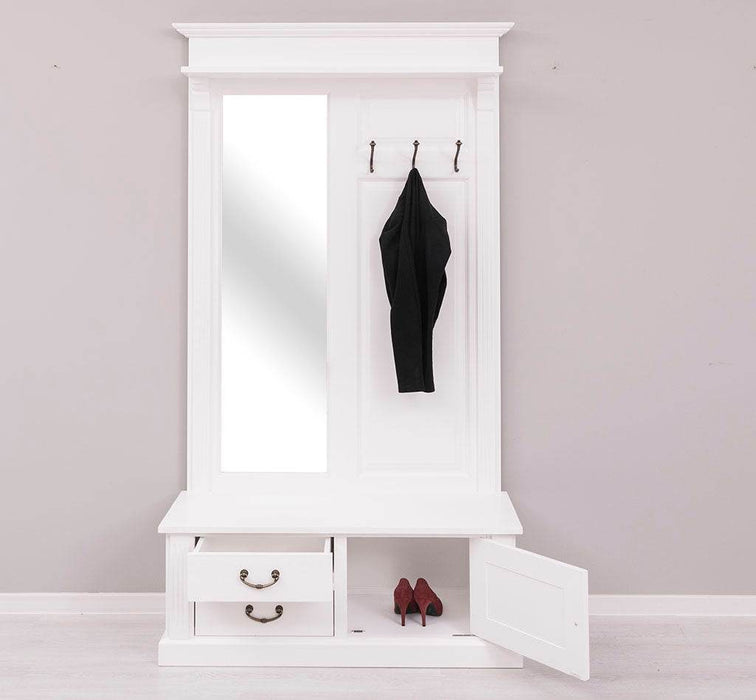 Garderobe aus Massivholz mit Spiegel und Staufächern -