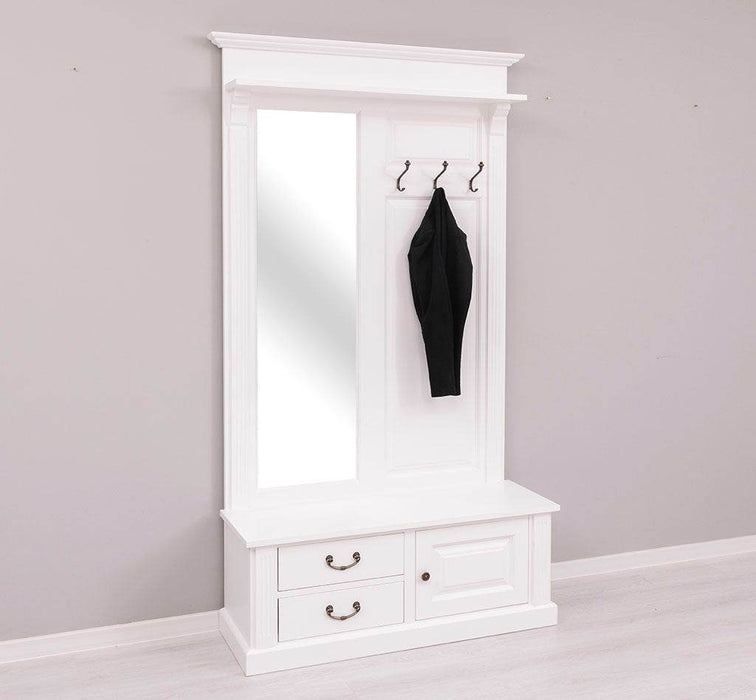 Garderobe aus Massivholz mit Spiegel und Staufächern -