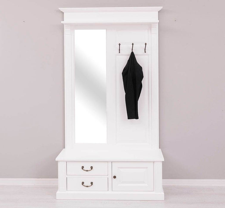 Garderobe aus Massivholz mit Spiegel und Staufächern -