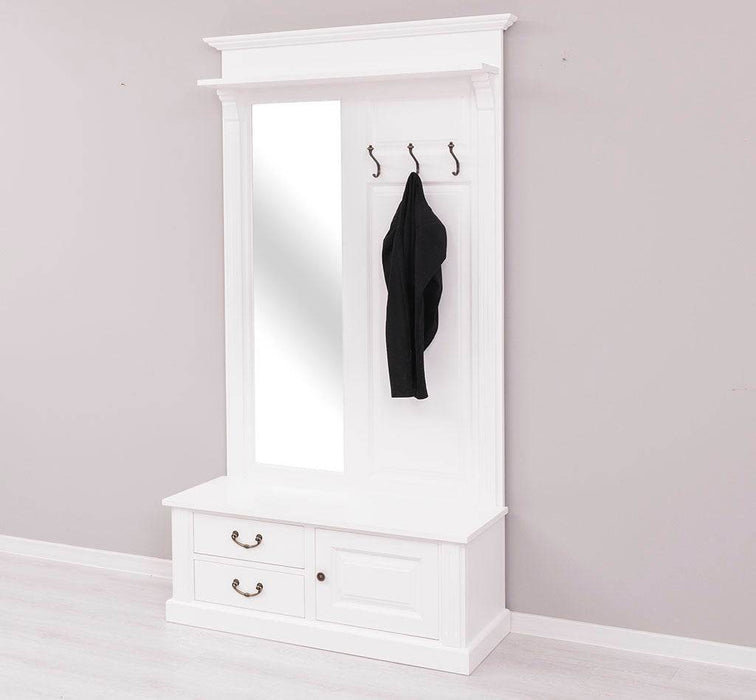 Garderobe aus Massivholz mit Spiegel und Staufächern -