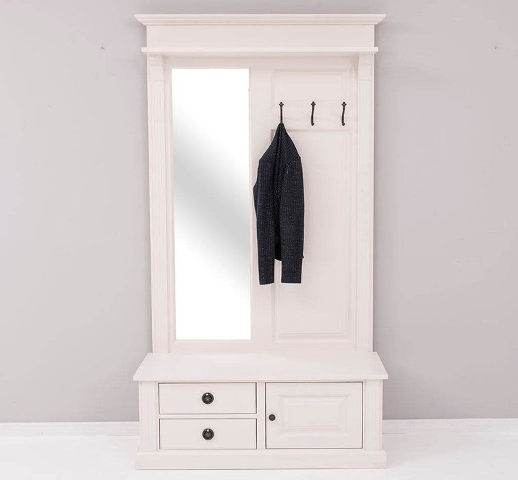Garderobe aus Massivholz mit Spiegel und Staufächern -