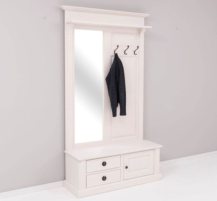 Garderobe aus Massivholz mit Spiegel und Staufächern -