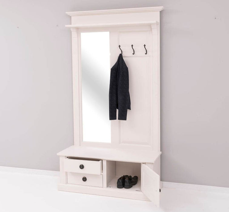 Garderobe aus Massivholz mit Spiegel und Staufächern -