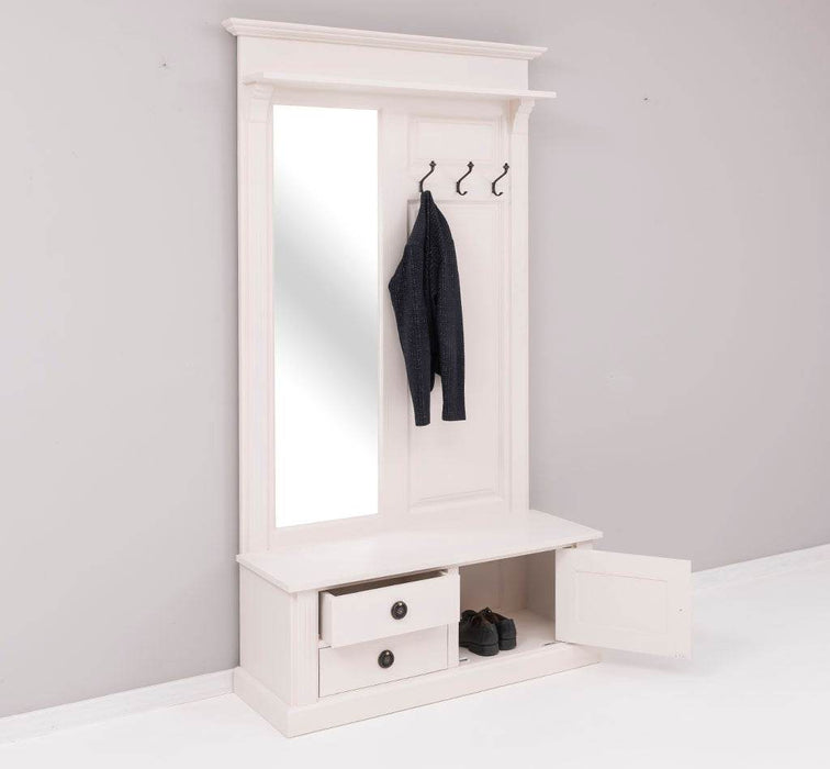 Garderobe aus Massivholz mit Spiegel und Staufächern -