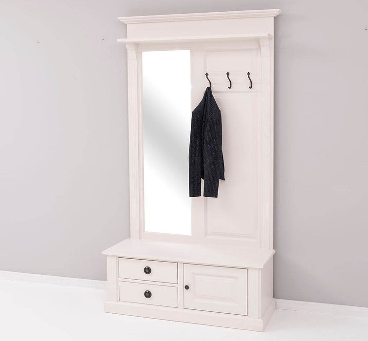 Garderobe aus Massivholz mit Spiegel und Staufächern -