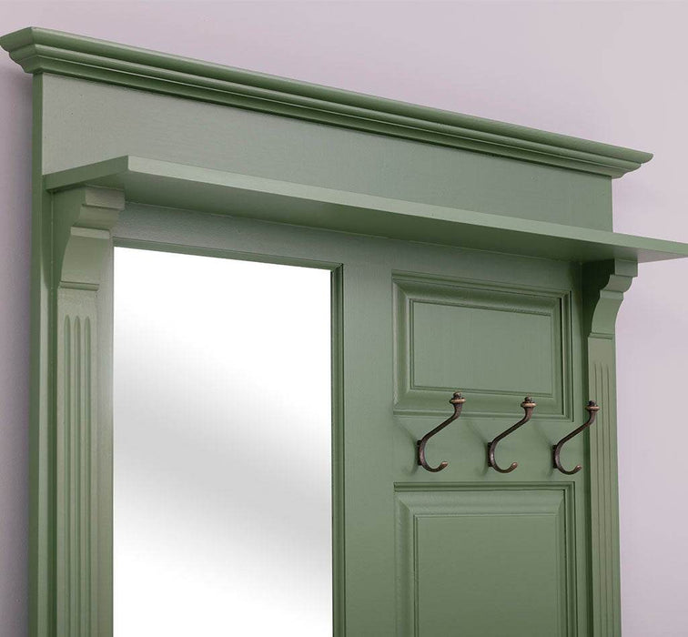 Garderobe aus Massivholz mit Spiegel und Staufächern -