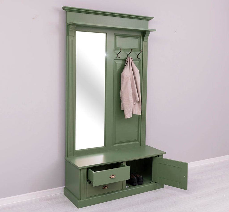 Garderobe aus Massivholz mit Spiegel und Staufächern -