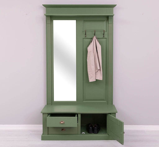 Garderobe aus Massivholz mit Spiegel und Staufächern -