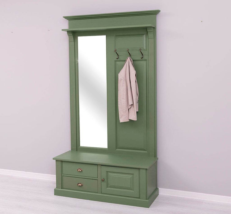 Garderobe aus Massivholz mit Spiegel und Staufächern -