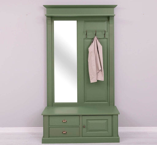 Garderobe aus Massivholz mit Spiegel und Staufächern -