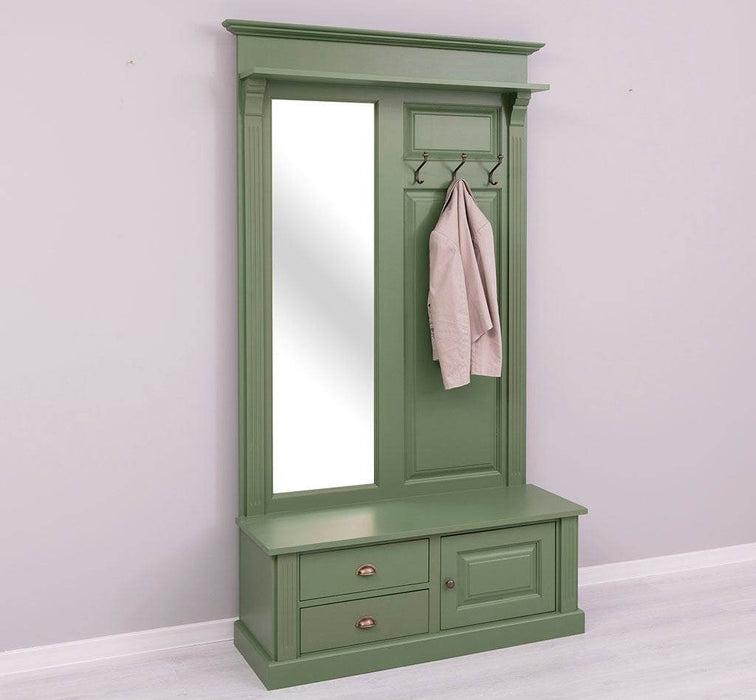 Garderobe aus Massivholz mit Spiegel und Staufächern -