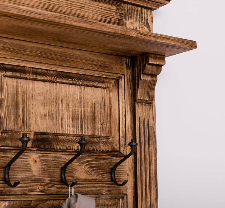 Garderobe aus Massivholz mit Spiegel und Staufächern -