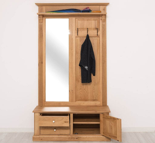 Garderobe aus massiver Eiche mit Spiegel und Staufächern -