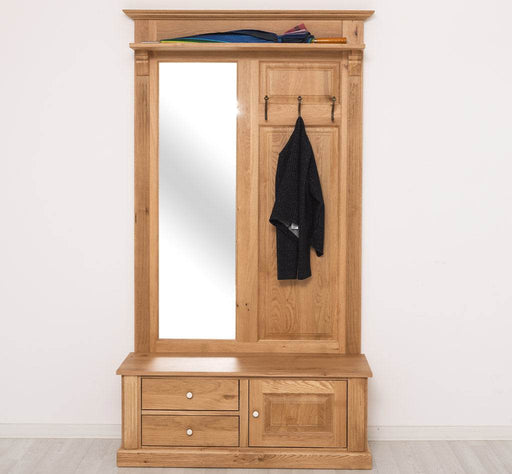 Garderobe aus massiver Eiche mit Spiegel und Staufächern -