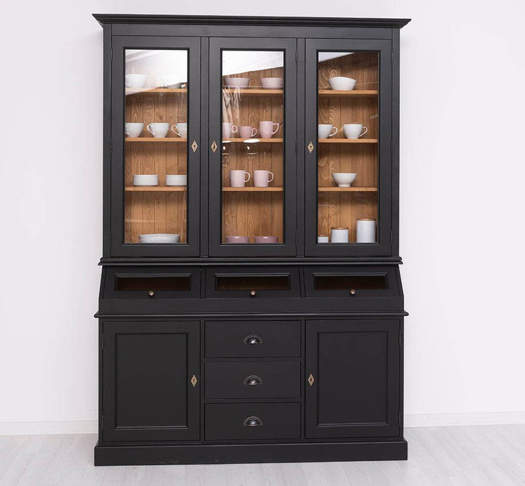 Geschirrschrank aus Massivholz mit Display | 2- teilig | Vitrinenschrank -
