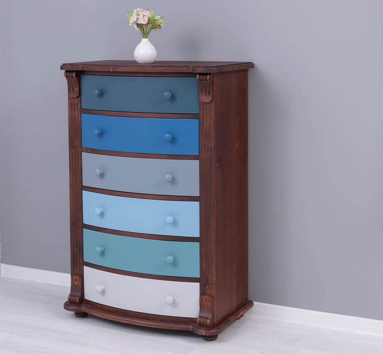 Geschwungene Landhauskommode aus Massivholz mit 6 Schubladen - Eiche | Grün