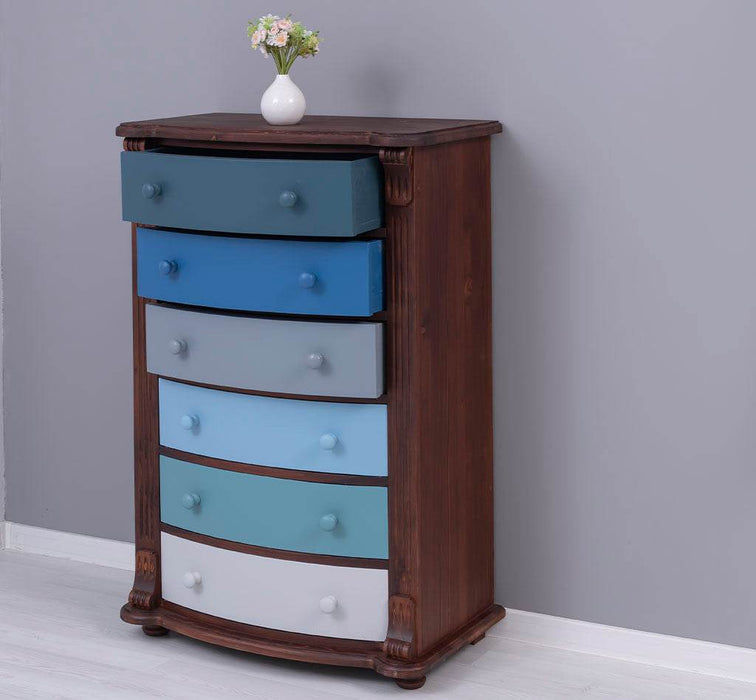 Geschwungene Landhauskommode aus Massivholz mit 6 Schubladen - Eiche | Grün