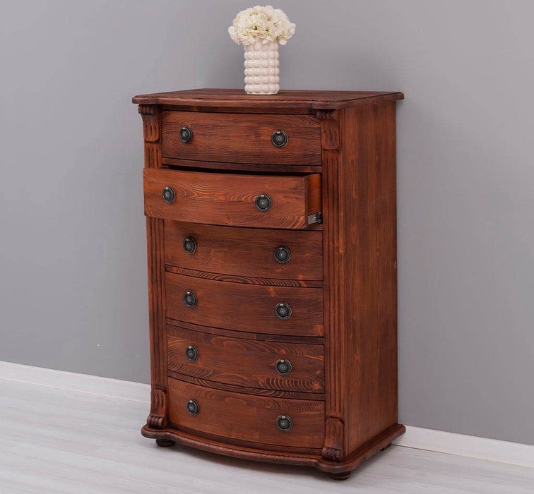 Geschwungene Landhauskommode aus Massivholz mit 6 Schubladen - Eiche | Grün