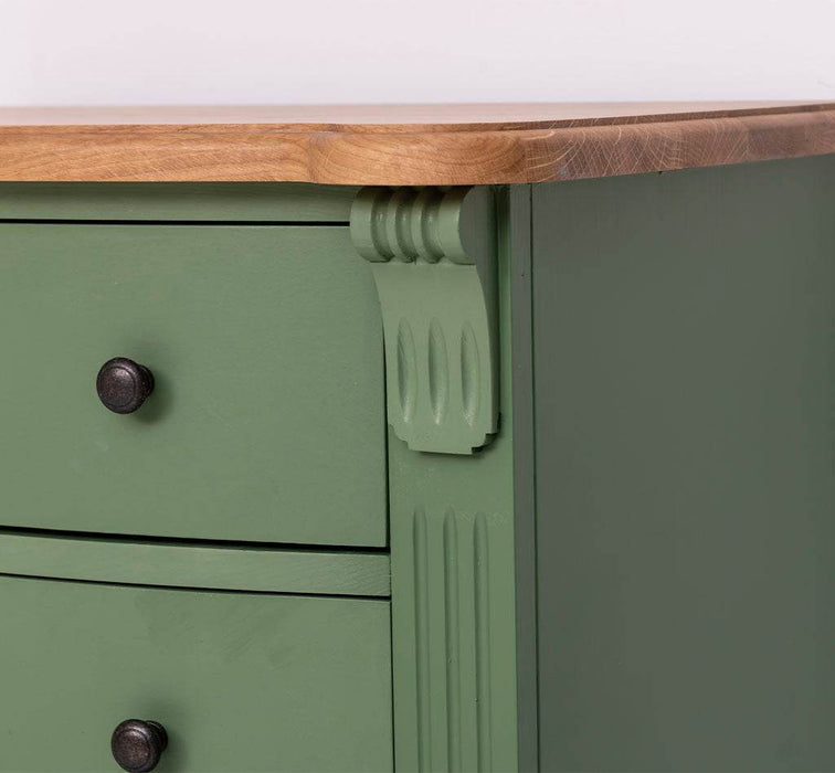 Geschwungene Landhauskommode aus Massivholz mit 6 Schubladen - Eiche | Grün