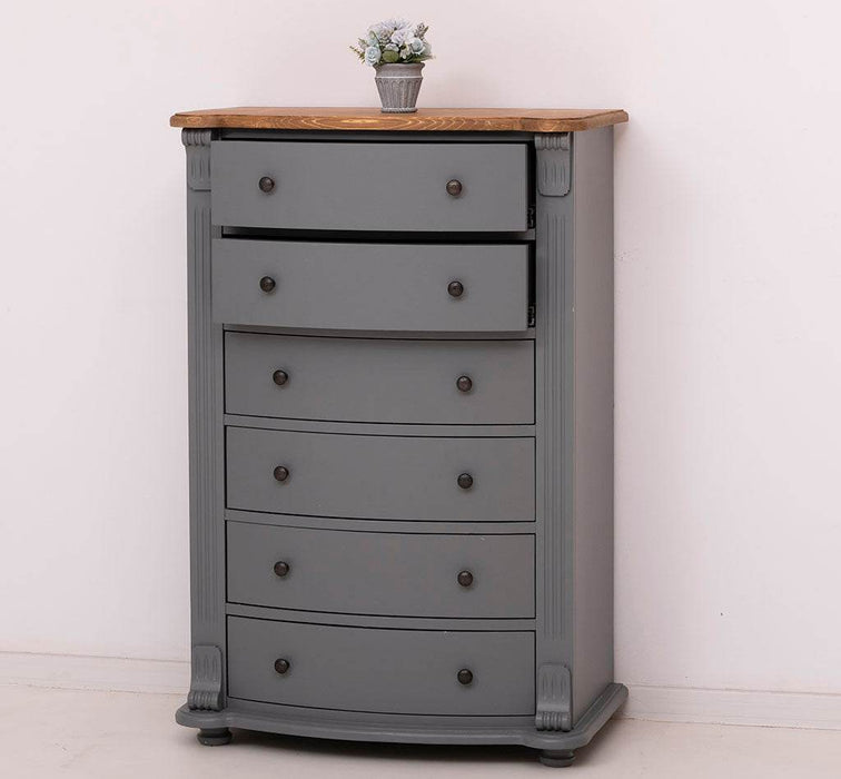 Geschwungene Landhauskommode aus Massivholz mit 6 Schubladen - Eiche | Grün