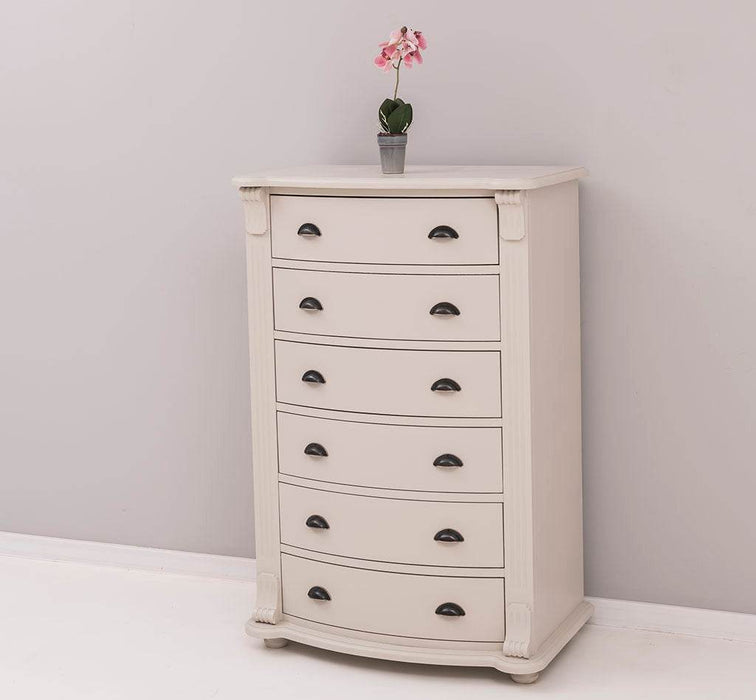 Geschwungene Landhauskommode aus Massivholz mit 6 Schubladen - Eiche | Grün