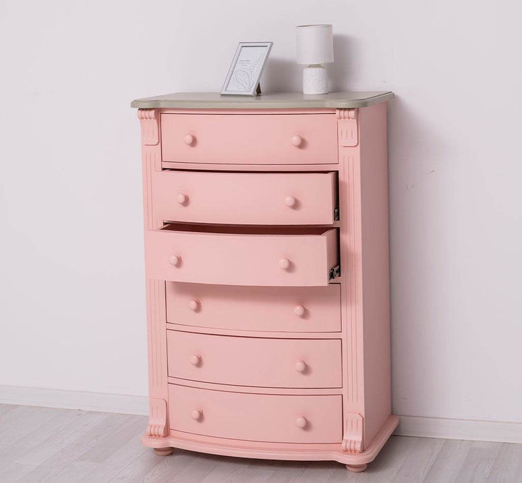 Geschwungene Landhauskommode aus Massivholz mit 6 Schubladen - Eiche | Grün