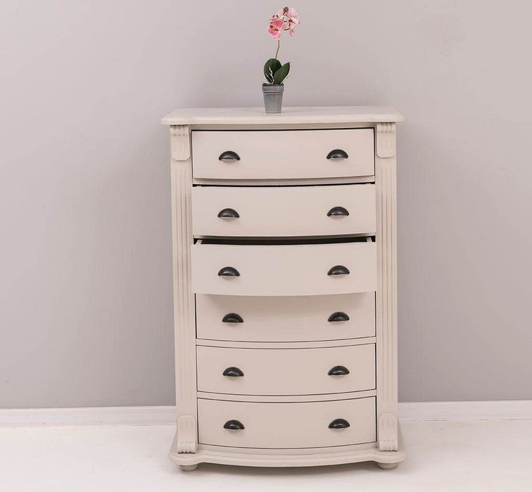 Geschwungene Landhauskommode aus Massivholz mit 6 Schubladen - Eiche | Grün