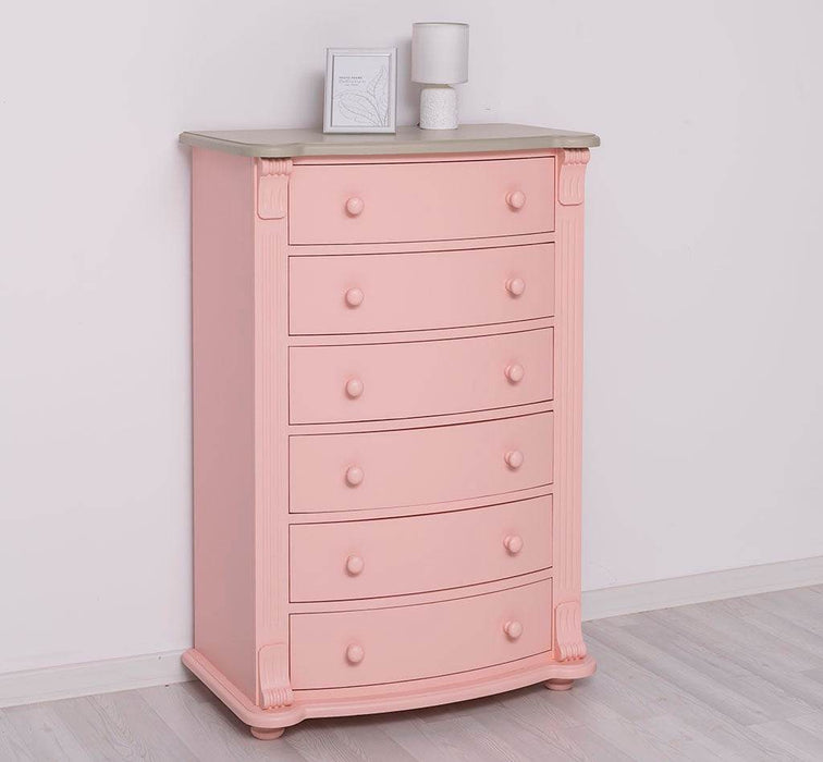 Geschwungene Landhauskommode aus Massivholz mit 6 Schubladen - Eiche | Grün