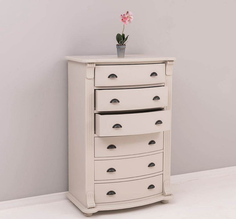 Geschwungene Landhauskommode aus Massivholz mit 6 Schubladen - Eiche | Grün