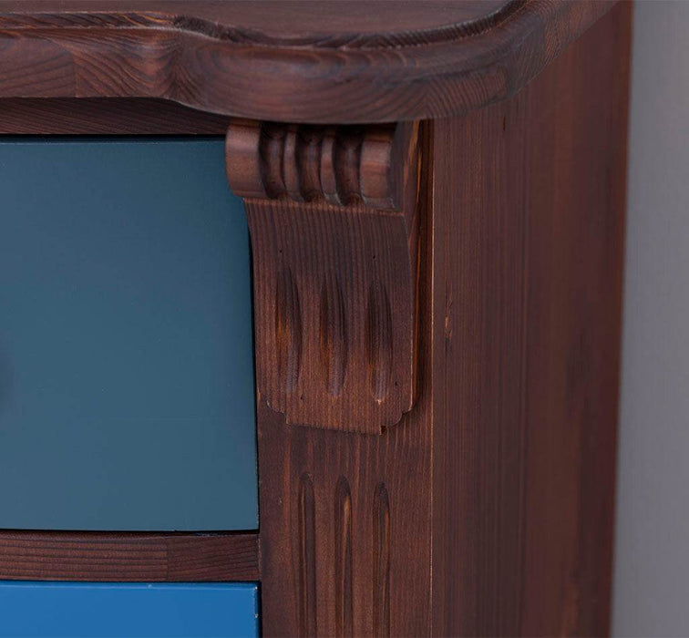 Geschwungene Landhauskommode aus Massivholz mit 6 Schubladen - Eiche | Grün