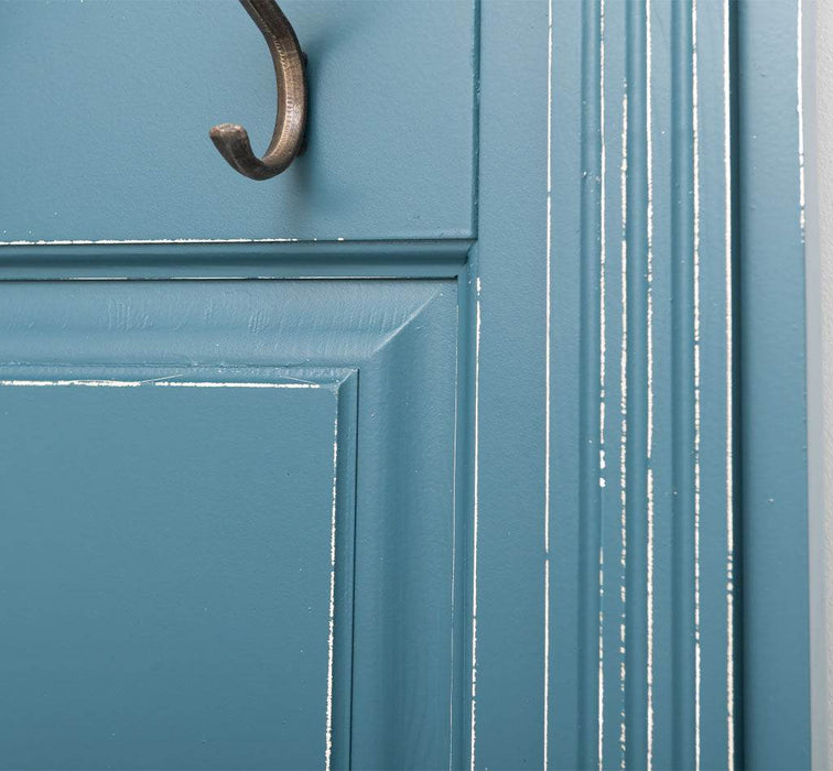 Große Garderobe aus Massivholz mit Kleiderhaken, Spiegel, Hutablage und Bank- uni -