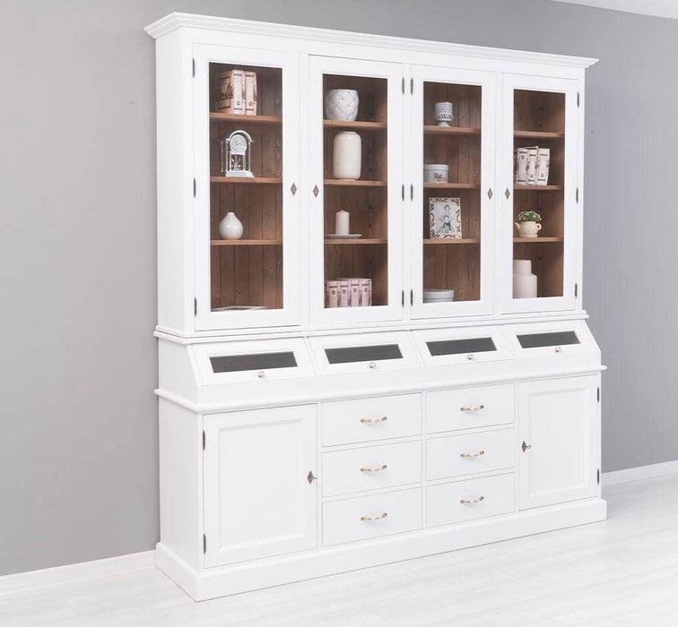 Großer Esszimmerschrank aus Massivholz mit Display und Kippfächern -