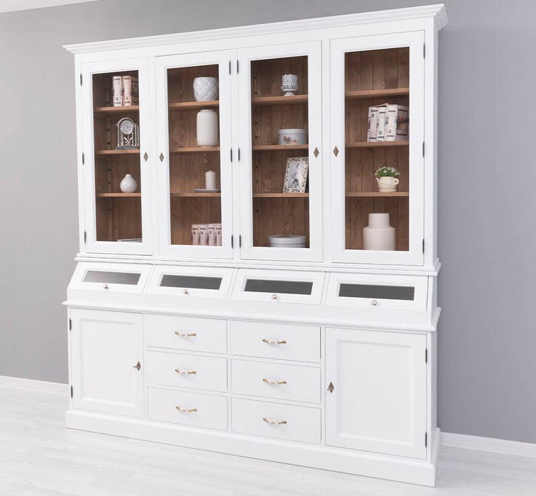 Großer Esszimmerschrank aus Massivholz mit Display und Kippfächern -