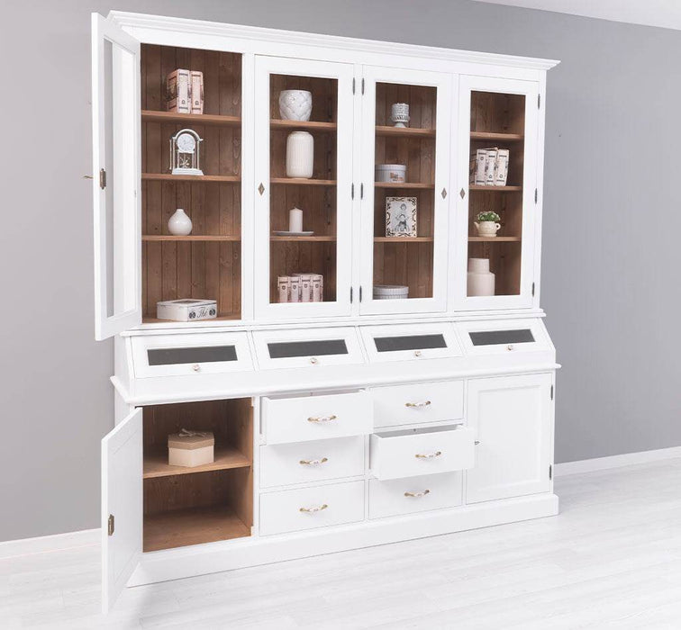 Großer Esszimmerschrank aus Massivholz mit Display und Kippfächern -